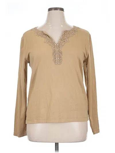 Pre-owned Chico's Long Sleeve Top Tan Keyhole Neckline Tops