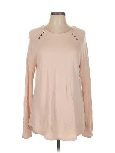 Pre-owned Chico's Long Sleeve Top Tan Keyhole Neckline Tops In Brown