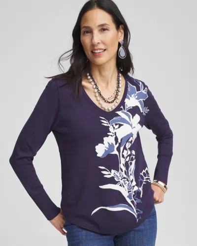 Chico's Wildflower Intarsia Pullover Sweater In White Size 8/10 |  In Ecru