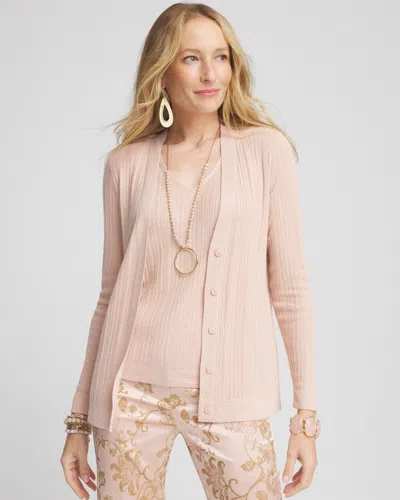 Chico's Lurex Ribbed Cardigan Sweater In Pink Size 20/22 |  In Rose Smoke