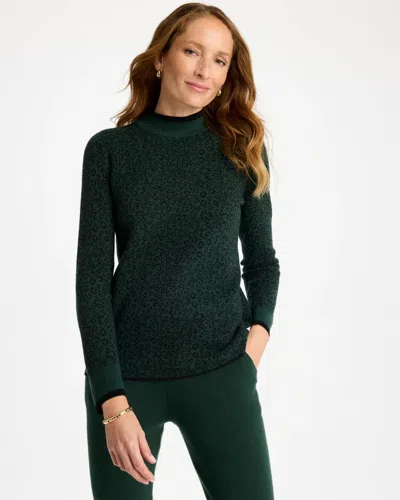 Chico's Luxe Animal Mockneck Sweater In Mallard Green