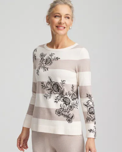 Chico's Luxe Cashmere Blend Floral Stripe Sweater In Helium Size 20/22 |  Zenergy
