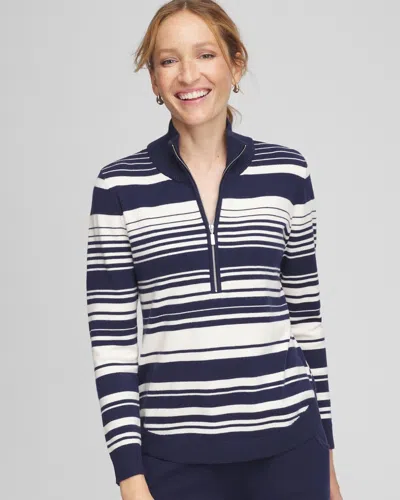 Chico's Luxe Cashmere-blend Half Zip Top In Blue Size 12/14 |  Zenergy In Passport Blue