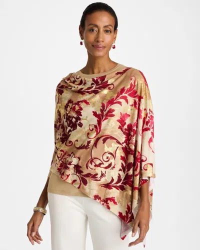 Chico's Luxe Foiled Sutton Sweater Poncho In Enamel Red
