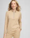 Chico's Luxe Half Zip Pullover Top In New Camel Heather Size 16/18 |  Zenergy In New Camel Heather