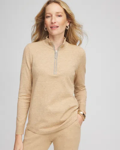 Chico's Luxe Half Zip Pullover Top In New Camel Heather Size 16/18 |  Zenergy