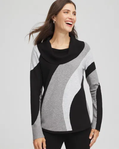 Chico's Luxe Intarsia Cowlneck Top In Gray In Multi