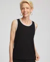 Chico's Luxe Metallic Trim Tank In Black In Black
