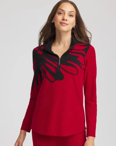 Chico's Luxe Printed Pullover Top In Carmine Red
