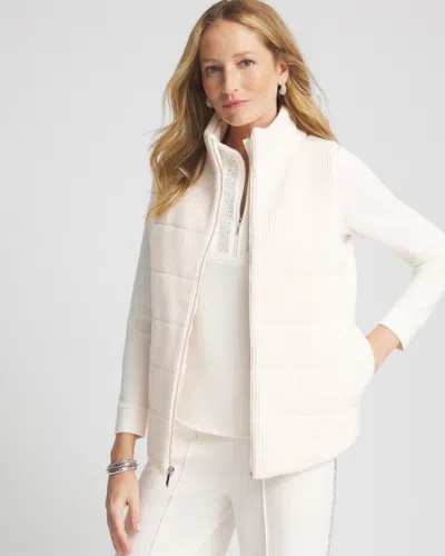 Chico's Luxe Ribbed-knit Puffer Vest In English Cream Size Xl |  Zenergy