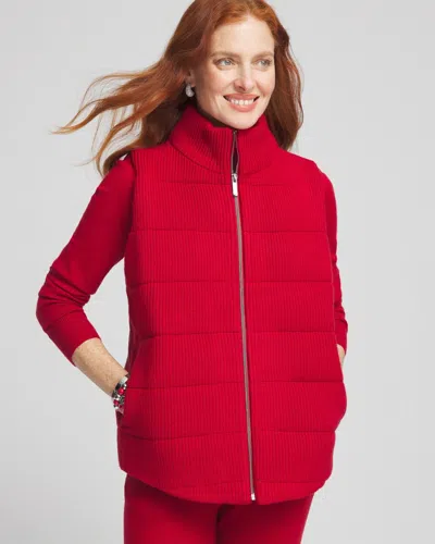 Chico's Luxe Ribbed-knit Puffer Vest In Size Medium |  Zenergy In Red Allure