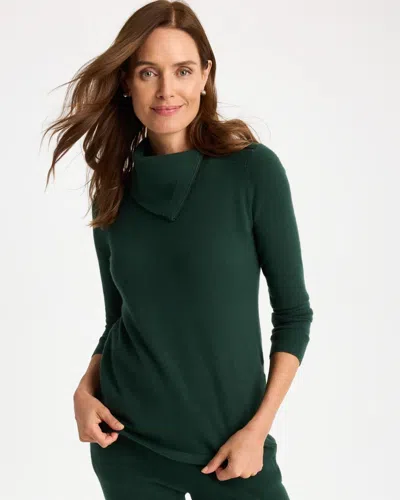 Chico's Luxe Zip Envelope Neck Sweater In Mallard Green