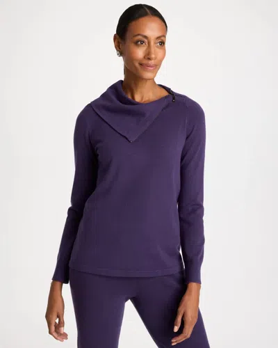 Chico's Luxe Zip Envelope Neck Sweater In Plumstone In Blue