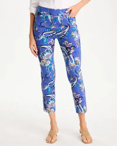Chico's Mae Paisley Brigitte Slim Pull-on Crop Pants In Amparo Blue In Multi