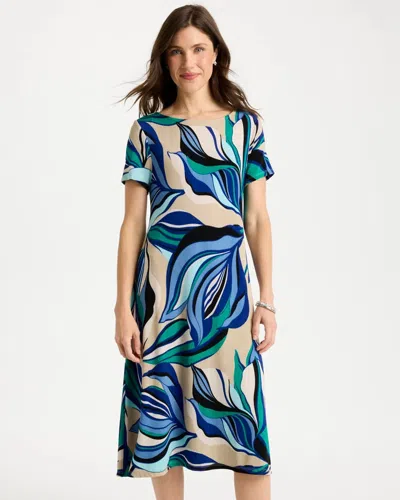 Chico's Marble Flora Swing Dress In Blue