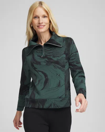 Chico's Marble Scuba Zipper Sweatshirt In Darkest Spruce In Green
