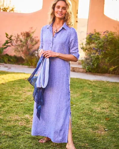 Chico's Maxi Linen Shirtdress In Blue Size 16/18 |  In Blue Veil