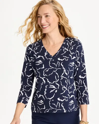 Chico's Maya Cotton Stretch 3/4 Sleeve Tee In Blue