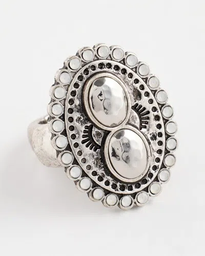 Chico's Medallion Stretch Ring In Metallic In Silver