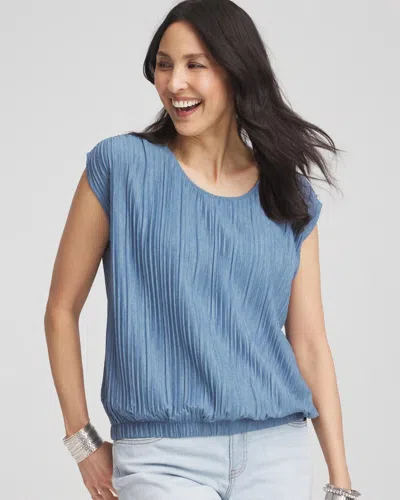 Chico's Melange Pleated Bubble-hem Top In Blue In Purple