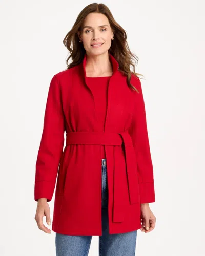 Chico's Melton Long-sleeve Belted Jacket In Carmine Red