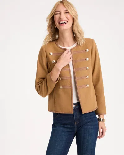 Chico's Melton-blend Wool Band Jacket In Toffee Suede