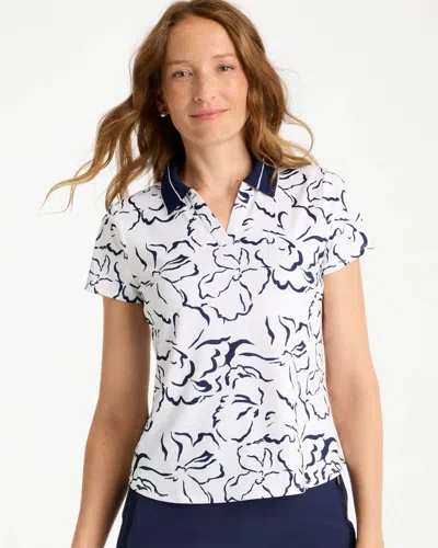 Chico's Mesh Collar Polo Top In Blue In Multi