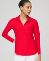 CHICO'S MESH DETAIL ZIP PULLOVER TOP IN MADEIRA RED SIZE 0/2 | CHICO'S ZENERGY