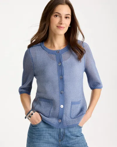 Chico's Mesh Lady Jacket Cardigan Sweater In Blue Haven
