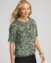 Chico's Mesh Ruffle Crop Tee In Darkest Spruce In Green