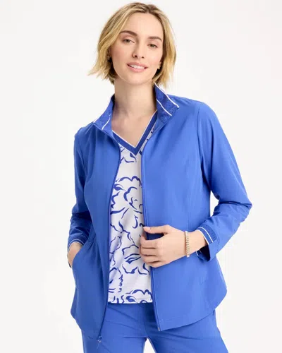 Chico's Mesh Trim Jacket In Amparo Blue