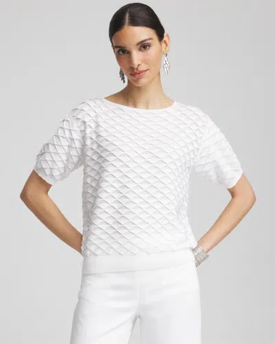 Chico's Metallic Bateau Neck Pullover Sweater In White
