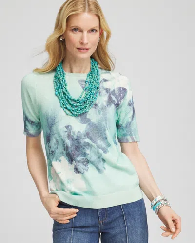 Chico's Metallic Butterfly Print Sweater Tee In Teal Waters Size 20/22 |
