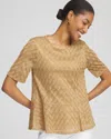 Chico's Metallic Crochet-lace Peplum Tee In Brown