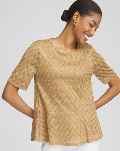 Chico's Metallic Crochet-lace Peplum Tee In Brown
