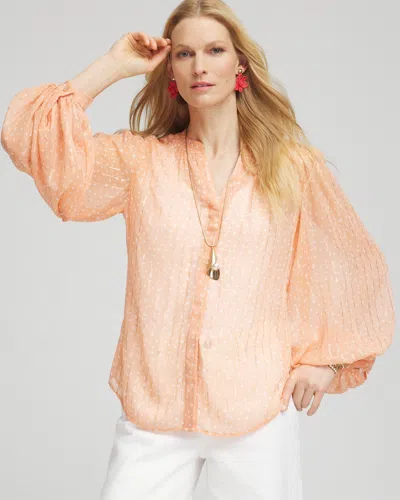 Chico's Metallic Jacquard Blouse In Coral Blossom Size 12/14 |