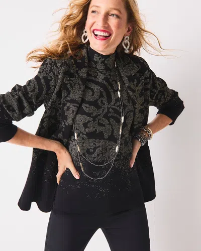 Chico's Metallic Jacquard Sweater Blazer In Black Size 8/10 |