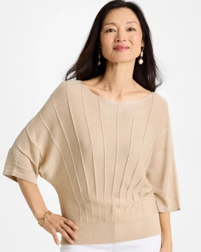 Chico's Metallic Pleated Dolman Pullover Sweater In White In Sand