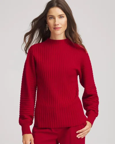 Chico's Metallic Ribbed Pullover In Carmine Red