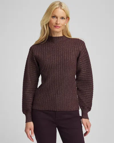 Chico's Metallic Ribbed Pullover In Night Bloom In Brown
