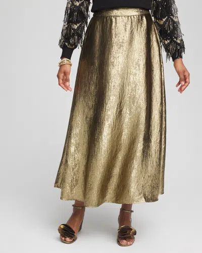 Chico's Metallic Satin Maxi Skirt In Gold