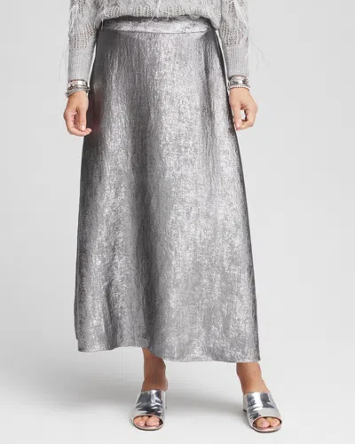 Chico's Metallic Satin Maxi Skirt In Silver