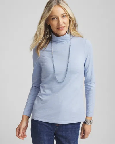 Chico's Metallic Stripe Mock Neck Tee In Blue Size 20/22 |  In Blue Muse
