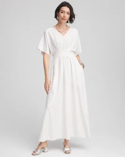 Chico's Metallic Striped Maxi Dress In White In Sand