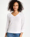Chico's Metallic Striped Pullover Sweater In White In White