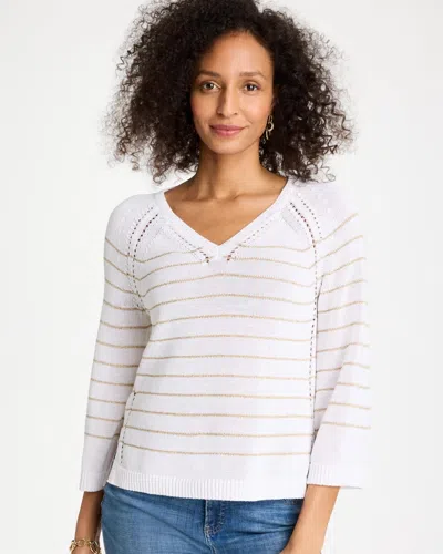 Chico's Metallic Striped Pullover Sweater In White