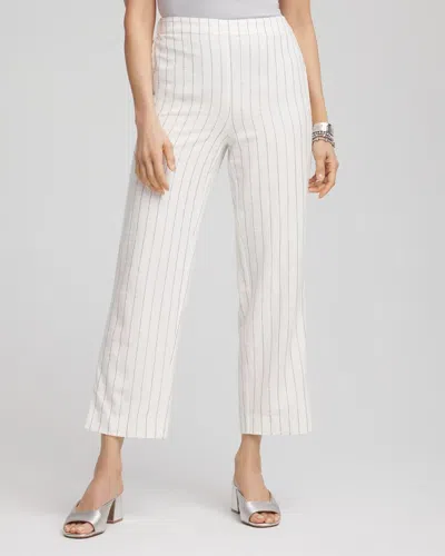 Chico's Metallic Striped Straight Cropped Pants In White In Sand