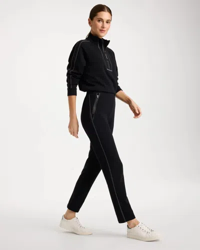 Chico's Metallic Tapered Ankle Fleece Pants In Black