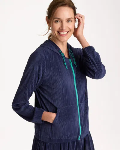 Chico's Micro Plisse Hooded Jacket In Blue