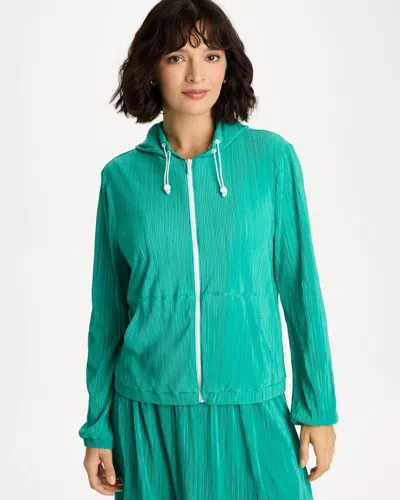 Chico's Micro Plisse Hooded Jacket In Topanga Green